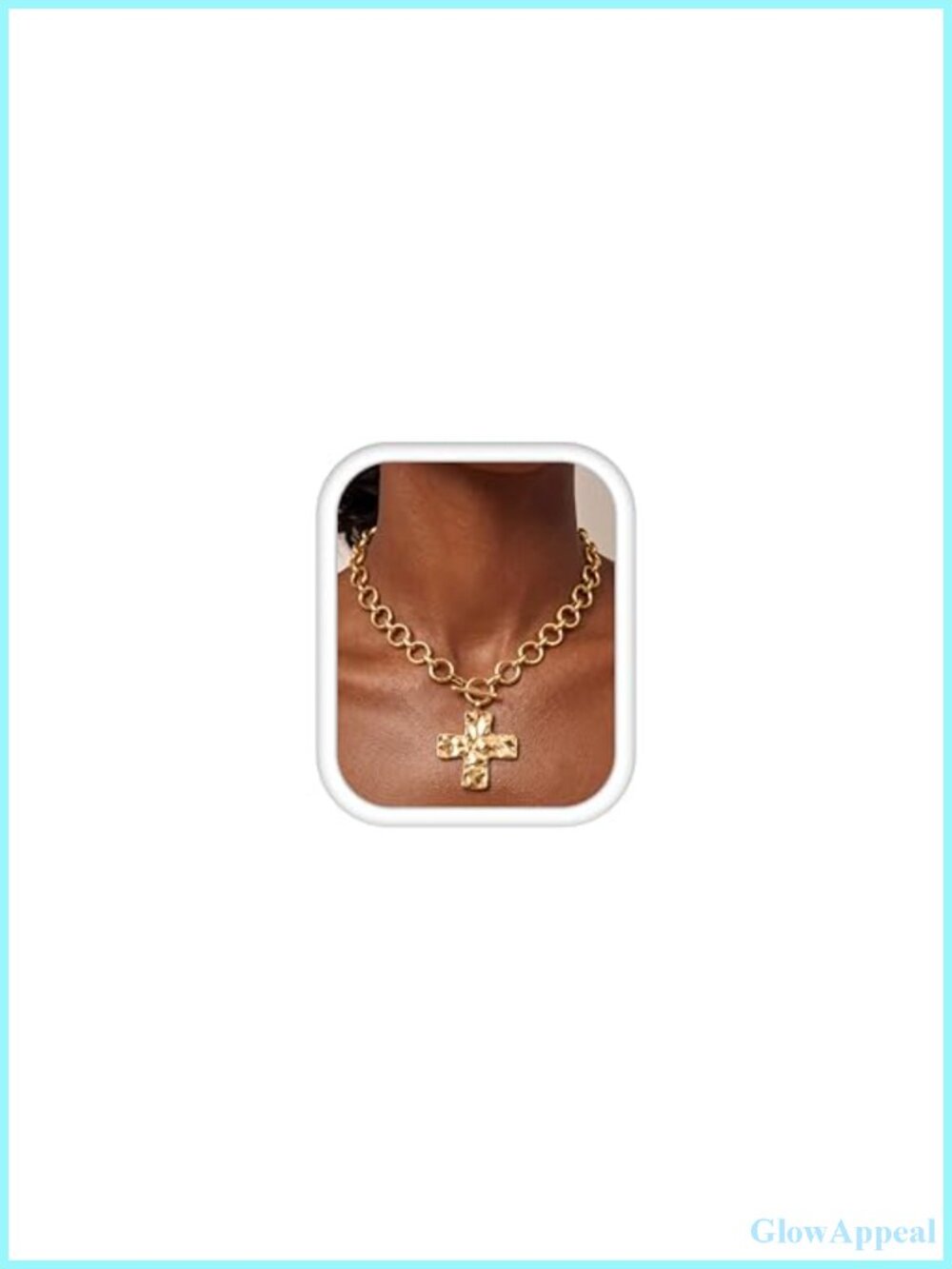 Chunky Hammered Cross Pendant Necklace for Women, Non-Tarnish Brass, Waterproof